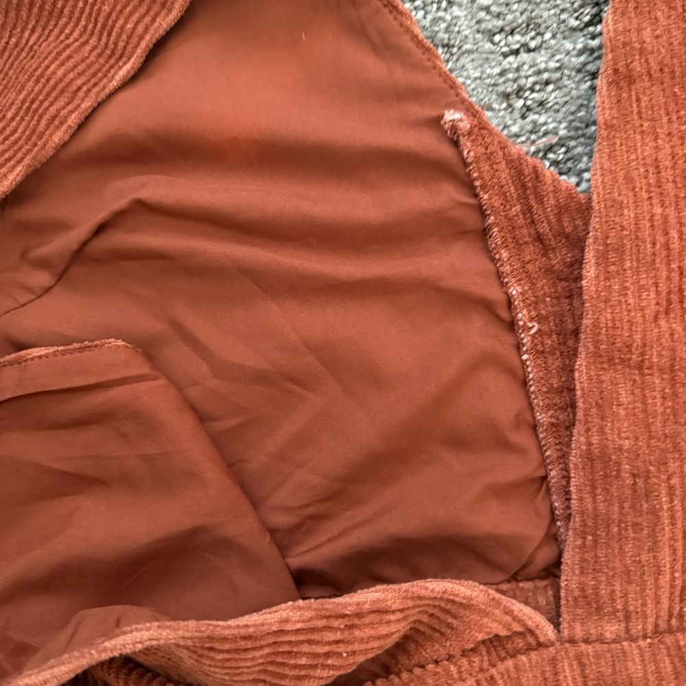 Lulu's Rust Orange Corduroy V-Neck Jumper Dress | XL - Picture 5 of 5
